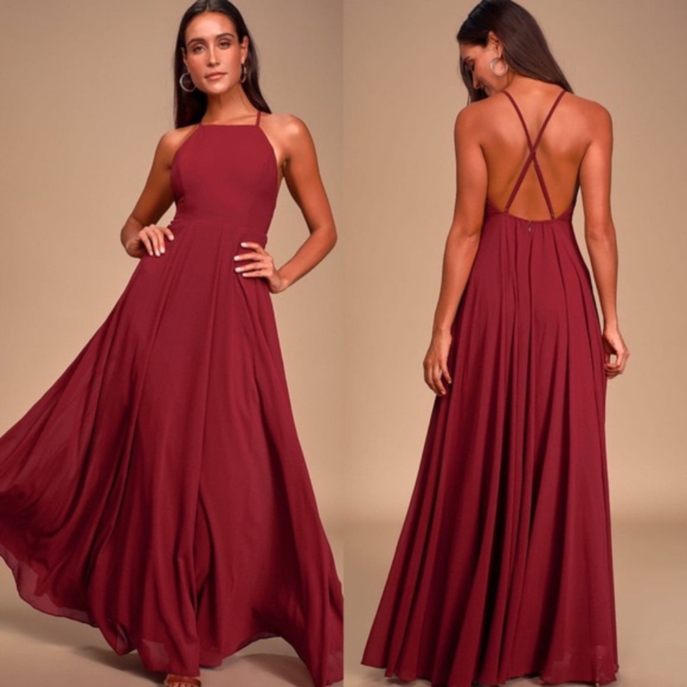 Lulu’s Mythical Kind Of Love Wine Gown Dress - Picture 2 of 9